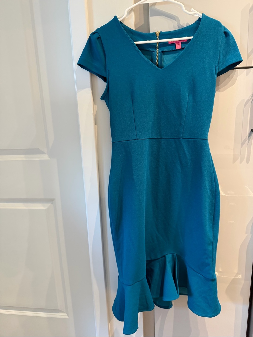 Betsey Johnson Teal V-Neck High-Low Ruffle Dress